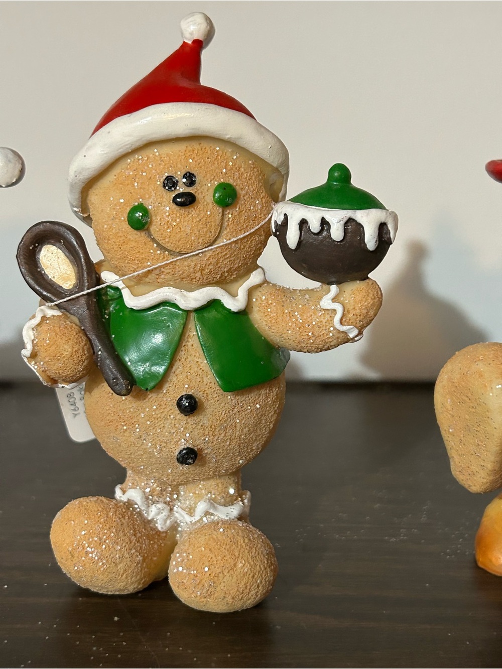 Set of 4 Gingerbread Holiday Figurines - Green & Red Accents - Picture 5 of 7